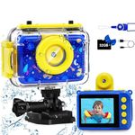GKTZ Waterproof Camera for kids - 1080P HD Children Selfie Underwater Camera for Girls Age 3-15 Digital Camera for Boy Holidays Birthday Toys Gifts-32GB Card-Dark Blue