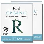 Rael Organic Cotton Body Wipes - Unscented, Organic Cotton, Ideal for Sensitive Skin, Individually Wrapped (10 Count (Pack of 2)