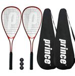 2 x Prince Power Ti Squash Rackets + Covers + 3 Squash Balls (Various Options) (Warrior)