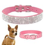 TSKDKIT Puppy Collar for Cat Small Dog Collar Cute Rhinestone Pet Collar Sparkling Cat Collar Soft Leather Pet Collar(XS Pink)