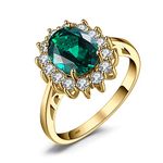 JewelryPalace Princess Diana Kate Middleton Gemstone Birthstone Green Emerald Halo Statement Engagement Rings for Women, 14K Rose Gold Plated 925 Sterling Silver Promise Rings for Her Size 10