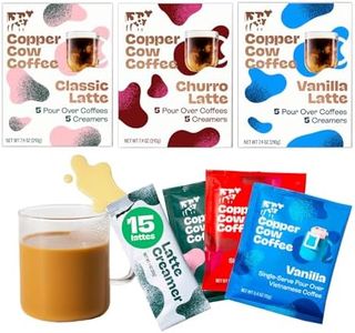 Copper Cow Premium Vietnamese Coffee Variety Pack (15 Coffees & 15 Creamers)| Classic Black, Churro, & Vanilla Latte | Pour Over Single-Serve Lattes, No Refrigeration Needed, Travel Friendly