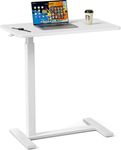 Sweetcrispy Overbed Bedside Table with Wheels, Adjustable Hospital & Home Use Bed Table, Rolling Laptop Table, Mobile Standing Desk, White