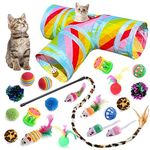 GONPETGP Cat Toys Kitten Toys for Indoor Cats Collapsible Cat Tunnels Tube Toy Bundle Pack, Cat Feather Teaser Interactive Feather Toy Fluffy Mouse Crinkle Balls Play for Cat Puppy Kitten