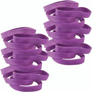 Pancreatic Cancer Support Silicone Purple Bracelets with Sayings - Set of 24
