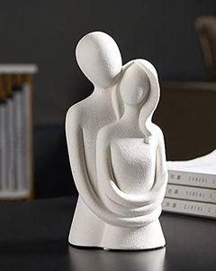 HYFAN Love Statue Hugging Couple Ceramic Decor Romantic Ornament Figurine Gift Meaningful Sculpture for Bedroom Home Office Shelf Desktop Decoration (White)