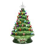 Pre-lit Ceramic Christmas Tree Tabletop Ornaments Vintage Holiday Decorations with Multi-Color Lights,Festival Gift,Shooting Prop,Desktop Decor,not Including Batteries,15 inch