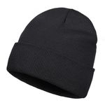 Beanie for Men Women, Slouchy Knitted Beanie Hats Winter Warm Hat Unisex Cuffed Plain Hat for Cold Weather, Black, One Size