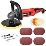 SHALL Rotary Buffer Polisher, 7"/1200W Car Wax Polisher, 4Pcs Buffing & Polishing Wheels and 12Pcs Sandpapers, Detachable Handle, 6 Variable Speeds, 1000-3800 RPM, for Car Polishing, Sanding, Waxing