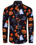 MOHEZ Mens Halloween Shirt Ugly Pumpkin Casual Long Sleeve Funny Button Down Shirts Alphabet Print Adult Costume Black Large