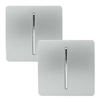 Trendi 1 Gang 2 Way Artistic Modern Glossy 10 Amp Rocker Tactile Light Switch Silver (2 Pack)