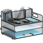 JMHUD 3-Tier Paper Letter Tray Organizer with Pen Holder, Mesh Desk Accessories & Workspace Organizers with Handle, File Sorter Office Supplies for Desk,Black
