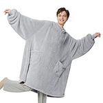 Bedsure Wearable Blanket Hoodie Women - Fluffy Fleece Hoodie Blanket for Adults Men, Warm Hooded Blanket as Gifts for Her, Grey, XL