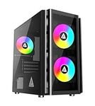 Apevia PHENOM-BK Phenom Micro ATX Gaming PC Case w/ 3x 120mm ARGB Fans, 366 RGB Light Modes, 2x Tempered Glass Panels, Front Panel Airflow Vents, Magnetic Dust Filters, 2x USB3.0, HD Audio Port, Black