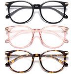 Gaoye 3 Pack Blue Light Blocking Glasses, Retro Round Eyewear Frame Anti Eyestrain & Anti Blue-Ray Computer Glasses for Women Men (Black+Pink+Tea Leopard)