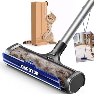 Garstor Carpet Hair Removal Tool, Carpet Sweeper for Pet Hair, Reusable Carpet Roller Rug Rake, Pet Fur Remover with Dust Container, 5 Feet Long Handle for Carpet, Rugs, Mats