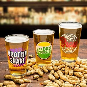 BigMouth Inc Beer Bro's Beer Glasses Set of 3, Funny Bro Sayings on Hand Blown Pint Glasses for Beer Lovers, Great Gag Gift for Friends and Bachelor Parties, 16oz