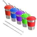 Stainless Steel Cups with Lids and Straws, 12 Oz Drinking Tumbler with Silicone Sleeves for Kids/Adults, Unbreakable Metal (5 Pack)