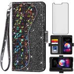 Phone Case for LG K30 2018/Premier Pro LTE/Phoenix Plus/Harmony 2/K10/K11/Xpression Wallet Cover with Screen Protector and Flip Card Holder Bling Glitter Cell LGK30 K 30 30K LMX410 Women Girls Black