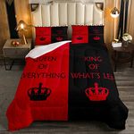 Erosebridal Couple Wedding Quilted Duvet Red Black Bedding Set Queen,Queen of Everything King of What's Left Comforter Set Couples Gifts Engagement Newlyweds Gifts for His and Hers