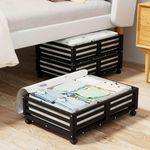 Bamboo Under Bed Storage Containers- Underbed Organizer with Wheels with Large Capacity Dust Bag,Sturdy Wood Rolling Under Bed Shoe Storage Organizer Drawer 2 Packs (Black, Small)