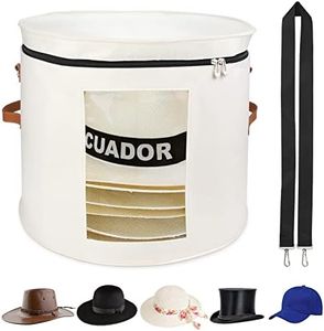 VanlonPro Large Hat Storage Box for Women & Men, 19" D x 17" H Oversized Hat Box Organizer，Foldable Round Travel Hat Boxes with Dustproof Lid, Stuffed Toy Storage Bin Bag (Off-white)