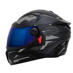 Steelbird SBH-17 Terminator ISI Certified Full Face Graphic Helmet in Matt Finish(Large 600 MM, Black Grey Fitted with Clear Visor and Extra Chrome Blue Visor)