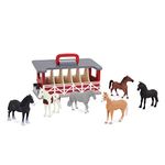Terra by Battat – Wooden Stable Farm Playset – 6 Toy Horses & Barn – Detailed Equestrian Figurines – Portable Travel Stable – 3 Years + – Carry & Go Horse Stable