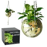 SCANDINORDICA Disco Ball Planter – Disco Ball Plant Hanger, Mirror Disco Planter with Chain and Macrame Rope, Hanging Planters for Indoor Plants | Disco Ball Decor - 6 inch Gold