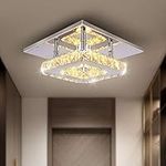 Dixun Contemporary Mini Crystal Chandelier Mount Crystal Ceiling Light Finish Chrome Crystal Pendant for Living Room Kitchen Office Bedroom Dining Room Island (Warm Square)