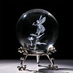 HDCRYSTALGIFTS 2.3in 3D Laser Crystal Fairy with Dragonfly and Lotus Figurines Crystal Ball Paperweight with Stand Base - 3D Engraving Crystal Sphere Wedding Gift Home Decor