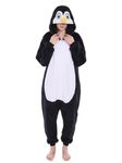 NEWCOSPLAY Unisex Adult Sherpa Onesie Pajamas Animal One Piece Costume Cosplay Sleepwear (Sherpa-Black Penguin, Medium)