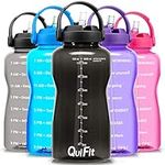 QuiFit Half Gallon Water Bottle - with Straw & Time Marker BPA Free 64 oz Large Motivational Water Jug Leak-Proof Durable for Fitness Outdoor Enthusiasts(black,64 oz)