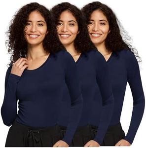 COZYFIT 3 Pack Underscrub Long Sleeve Women - Undershirts for Women Soft Fabric, Navy Blue, S