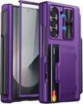 SIXBOX for Samsung Galaxy Z Fold 6 Case with S Pen Holder & Card Holder & Screen Protector, Built-in Hinge Protection & Sliding Camera Lens Cover, Durable Wallet Phone Case for Z Fold 6, Dark Purple