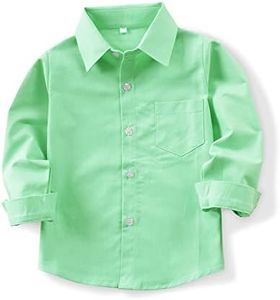 OCHENTA Men's Long Sleeve Button Down Solid Oxford Dress Shirt Green M