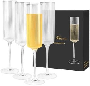 Ribbed Champagne Flutes Set of 4,8 oz Crystal Champagne Glasses,Vintage Unique Ridged Design,Clear Mimosa Glasses,Cocktail Glasses or Wedding Toasting Glasses,Outer Stripe