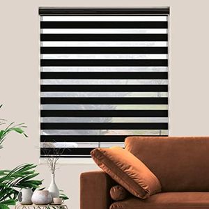 JIANGPIN TEXTILE Zebra Blinds Window Blind Zebra Shade Blinds for Windows Roller Sheer Shades Privacy Light Filtering Shades for Home Kitchen Bathroom (Width 75'' X Height 72'' Black)