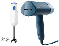 Philips Handheld Garment Steamer Compact & Foldable, Convenient Vertical Steaming, 1000 Watt Quick Heat Up (Reno Blue), Small & PHILIPS Hand Blender, 250W