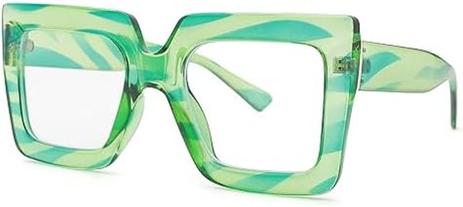 Pro Acme Blue Light Blocking Glasses Big Square Thick Frames Fake Glasses for Women(A08 Green Streak)