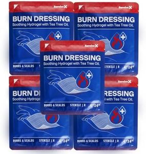 SurviveX Hydrogel Burn Dressings with Tea Tree Oil - 4x4 Sterile Non-Stick Burn Pads - Emergency First Aid for Instant Cooling, Soothing & Relief - 5 Pack
