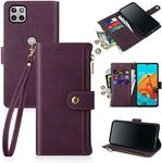 Antsturdy Motorola One 5G Ace 2021 Wallet case with Card Holder for Women Men,Motorola One 5G Ace 2021 Phone case RFID Blocking PU Leather Flip Cover with Strap Zipper Credit Card Slots,Wine Red