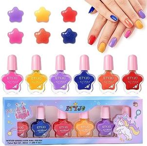 ETYJO Kids Nail Polish-6 Color Kids Nail Polish Set for Girls Non Toxic Water-Based Natural Safe Low Odor Peel-off Quick Dry Nail Polish Kit for Girls Ages 3+ Birthday Gift Nail Polish Set