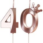 Yiran Rose Gold 40th Birthday Candles with Crown Decor, 3D Number 40 Candle, 40th Birthday Candle for Cake, Happy Birthday Candle, Cake Candles Cake Topper Decorations for Women Girls Birthday Party