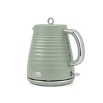 Salter Ripple Rapid Boil Kettle – Electric 1.7L Water Boiler, 360º Swivel Base, Removable Limescale Filter for Purer Quality, Auto Shut-Off, 0.75m Cord, Strix Control, 3kW, Textured Design, Sage