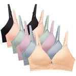 GAOIYO Teen Girls Training Bra Cotton Wire Free Adjustable Straps Breathable Bras 6 Pack, 6 Color, 38A-B