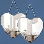 QMDECOR Heart Shaped Mirror with Iron Chain for Wall Decor 12x12 inch 2 Pack Wall Hang Real Glass Frameless Decorative Accent Mirror Glam Mirror