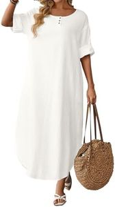 Celmia Cotton Dress for Women Summer 3/4 Sleeve Split Linen T Shirt Dresses Split Hem White XX-Large