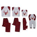 SANMIO Christmas Family Pajama Sets Matching Sleeve Blouse + Plaid Long Pants Nightwear Festival Outfits for Dad Mom Kids Girls Boys Baby, Kid-Gray/Red Christmas Elk 10-11 years