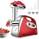 Electric Meat Grinder and Duty Household Sausage Maker Meats Mincer Food Grinding Mincing Machine with Kibbe Attachement – Powerful 2800W Copper Motor(Red)